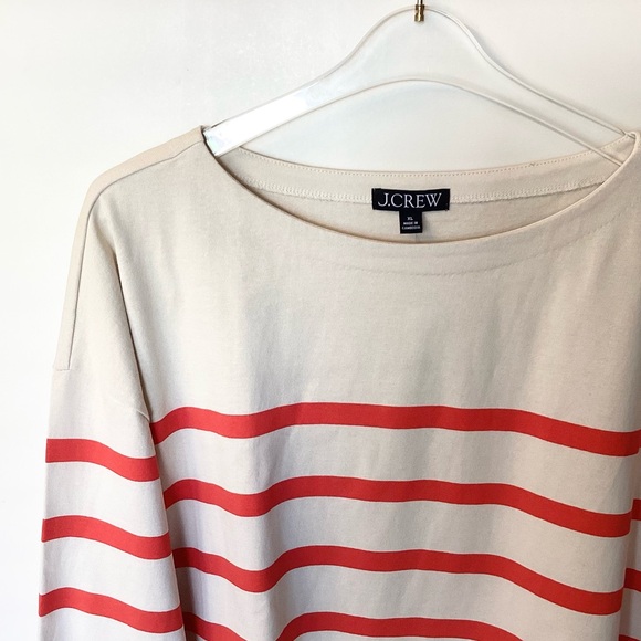 NWT J.Crew Mariner Jersey Relaxed Boatneck T-Shirt in Stripe - Natural/Red - XL - Picture 2 of 7